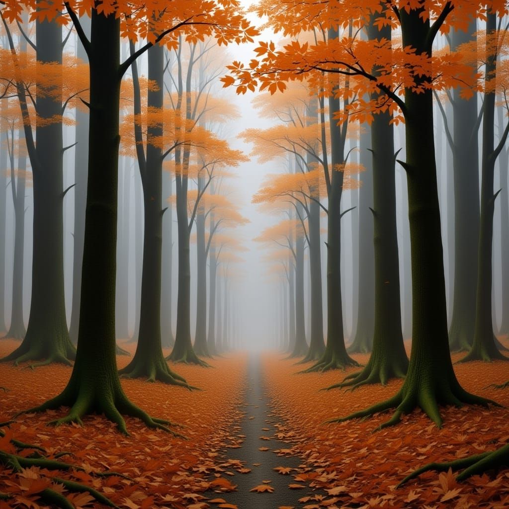 Ethereal Autumn Forest in Fog: Peaceful & Melancholic