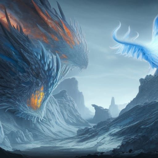 Ice and Fire Phoenix Fantasy Concept Art