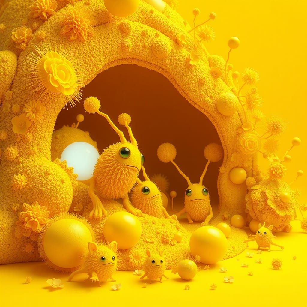 Radiant Yellow World: Digital Painting and 3D Rendering