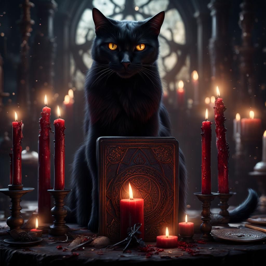 Gothic Black Cat Sorcery in Detailed Matte Painting