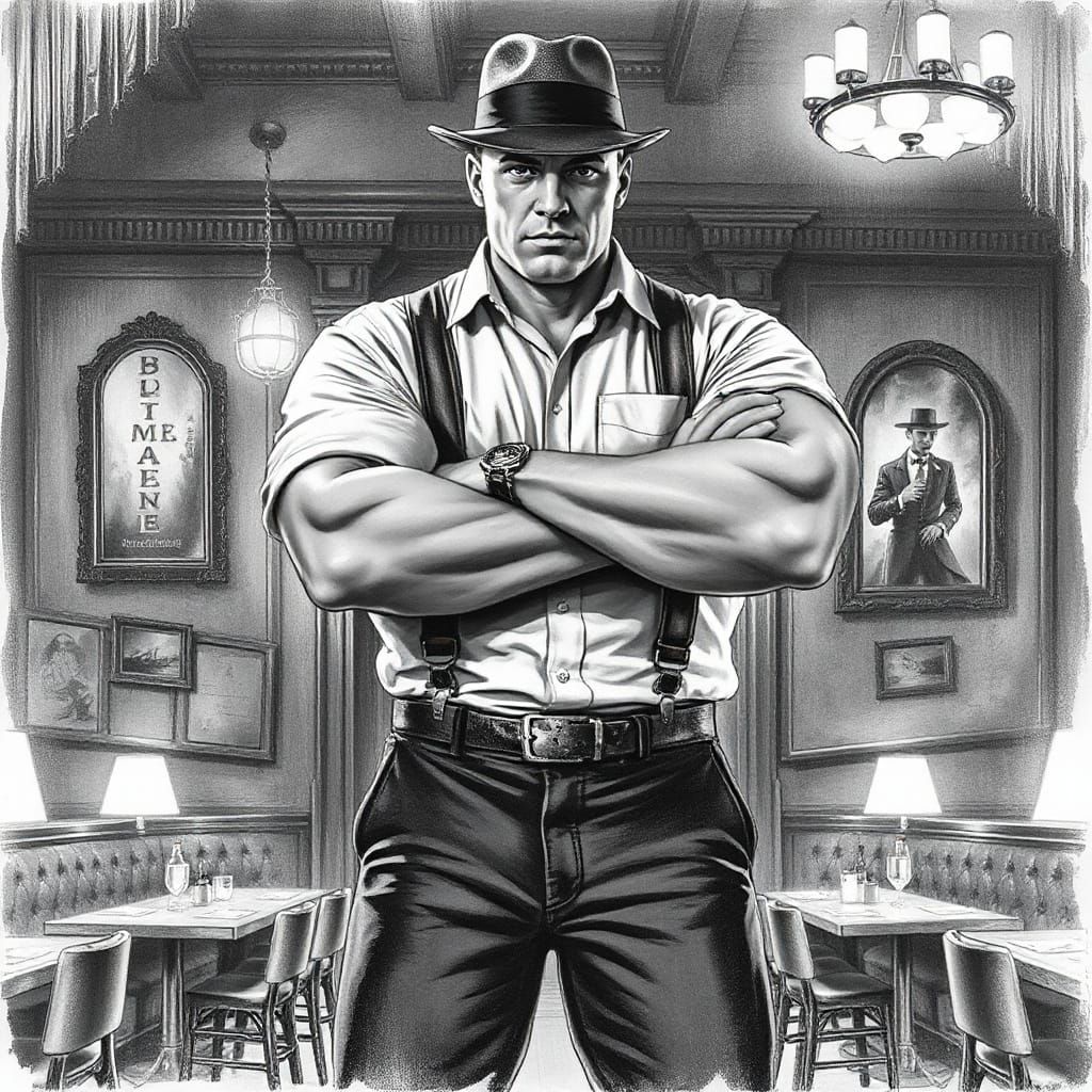 Rugged Figure in Speakeasy Bar, Inspired by Film Noir