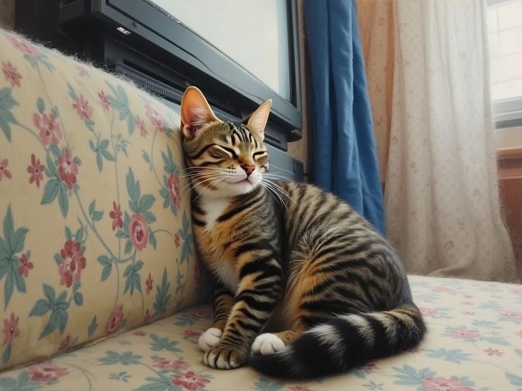 Cat Napping on Couch, Realistic Style