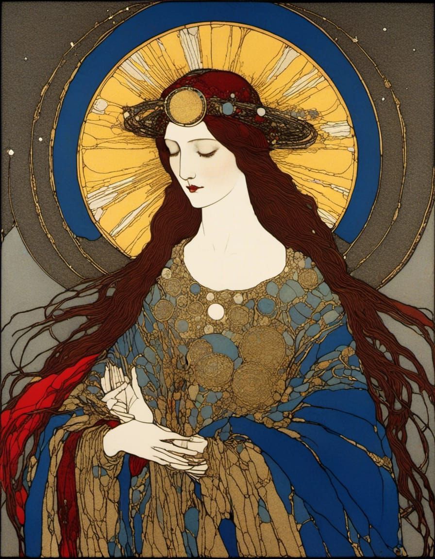 Mary Magdalene with Halo in Stained Glass Style