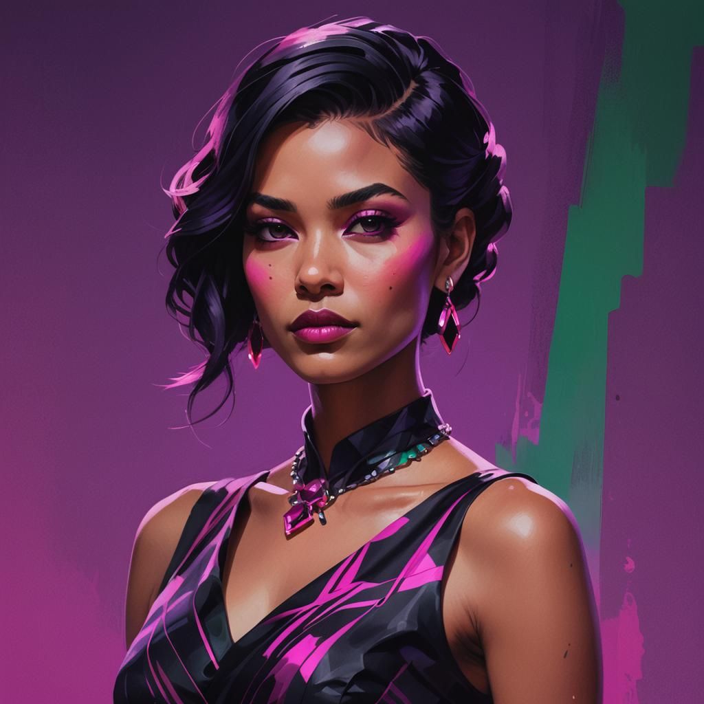 Neon Noir Mob Wife Portrait in Bold Colors