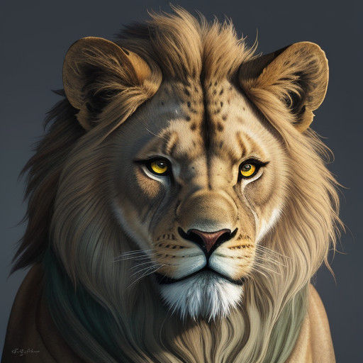 Golden Lion Cub in Regal Splendor, Greg Rutkowski-Inspired C...