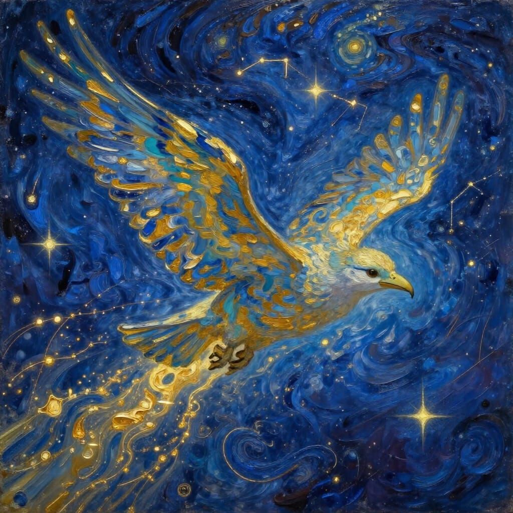 Cosmic Bird of Starlight Soars in Surreal Art