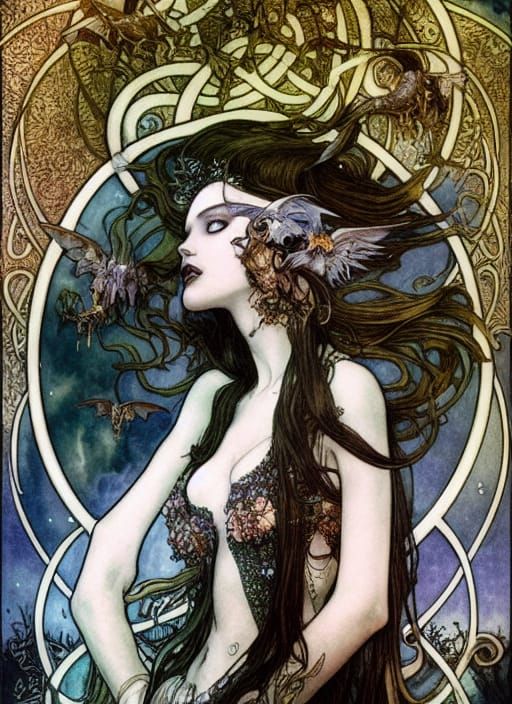 Celtic Banshee Queen in Art Nouveau Style