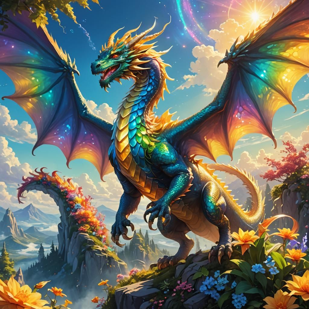 Majestic Light Dragon Soaring in Digital Art