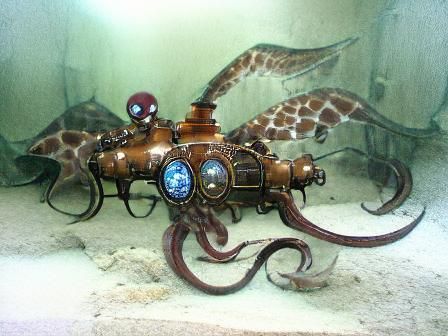 Steampunk Octopus in Glass Aquarium
