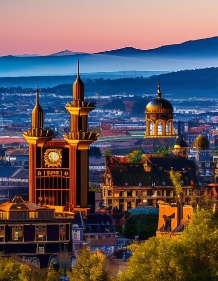 Steampunk Clock Tower with Clockwork Ravens