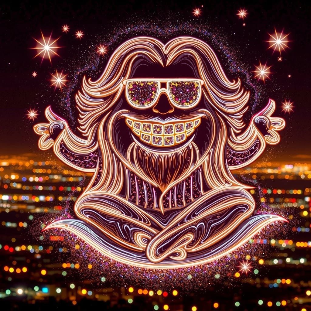 The Dude Soars Above LA in Radiant Line Drawing