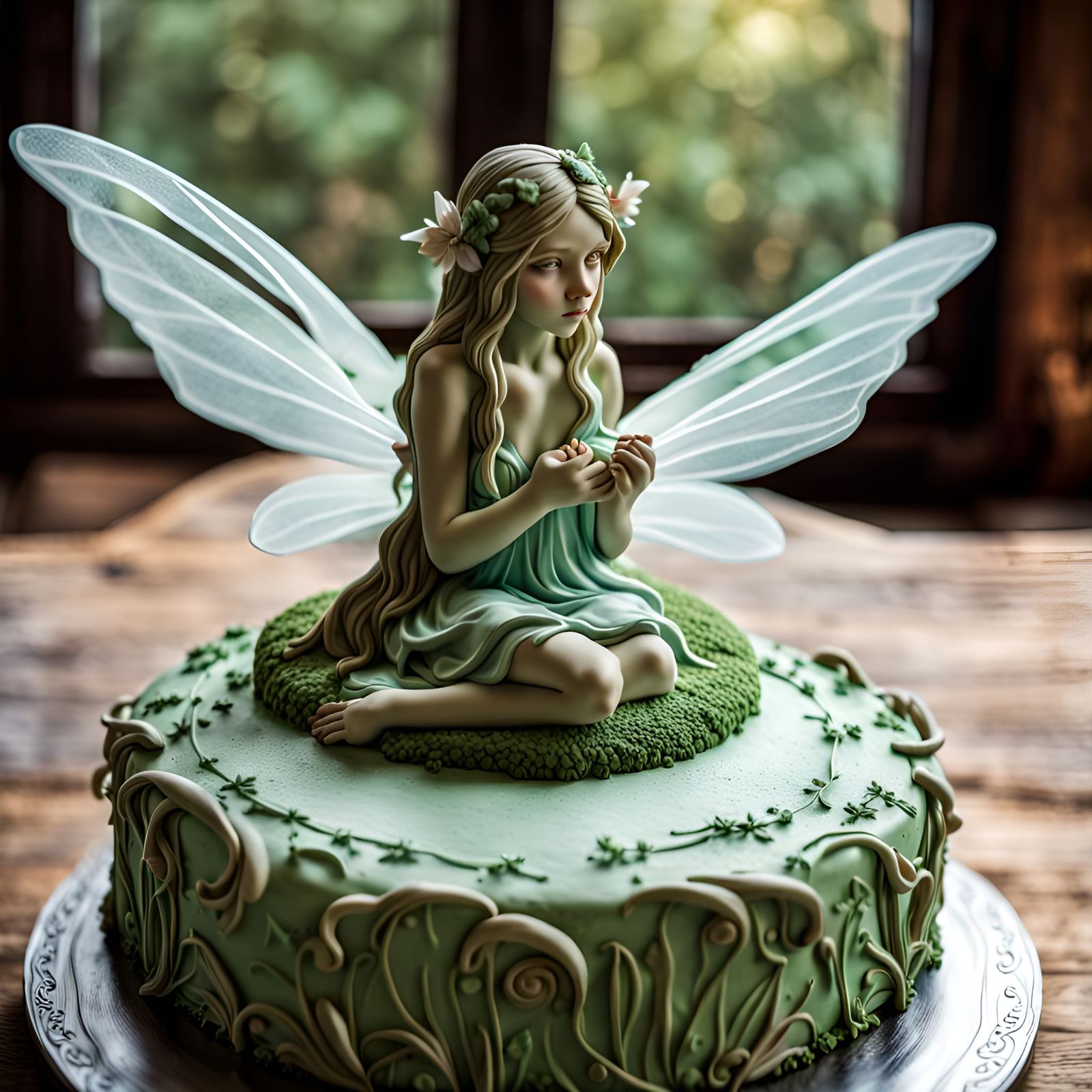 Whimsical Wings: A Delightful Fairy Sculpture Perched on a L...