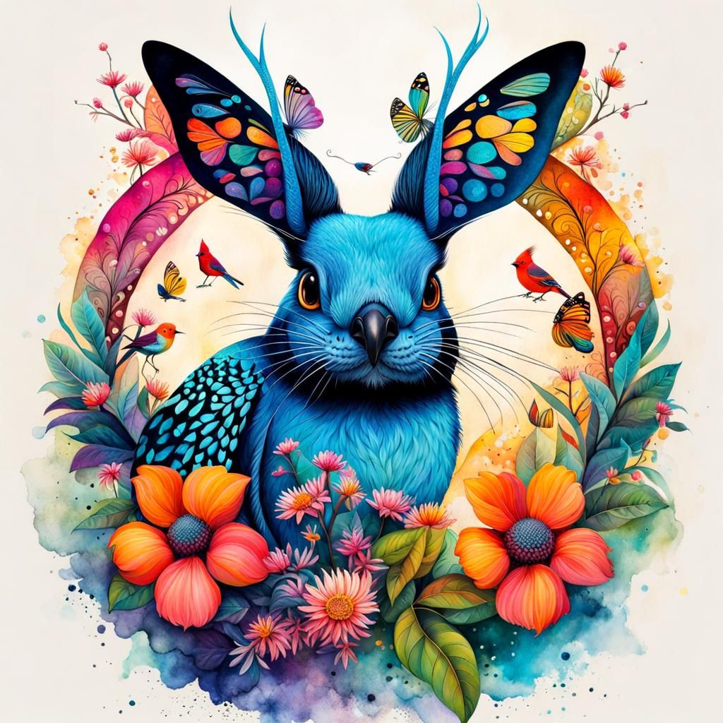 Whimsical Creatures in Double Exposure Style