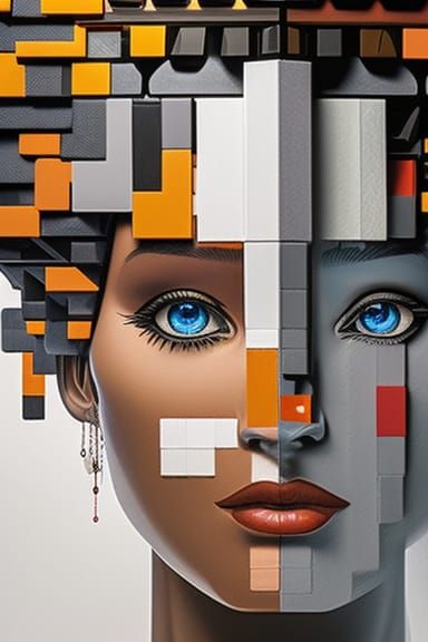 Surreal Domino Head Portrait in Art Nouveau Style