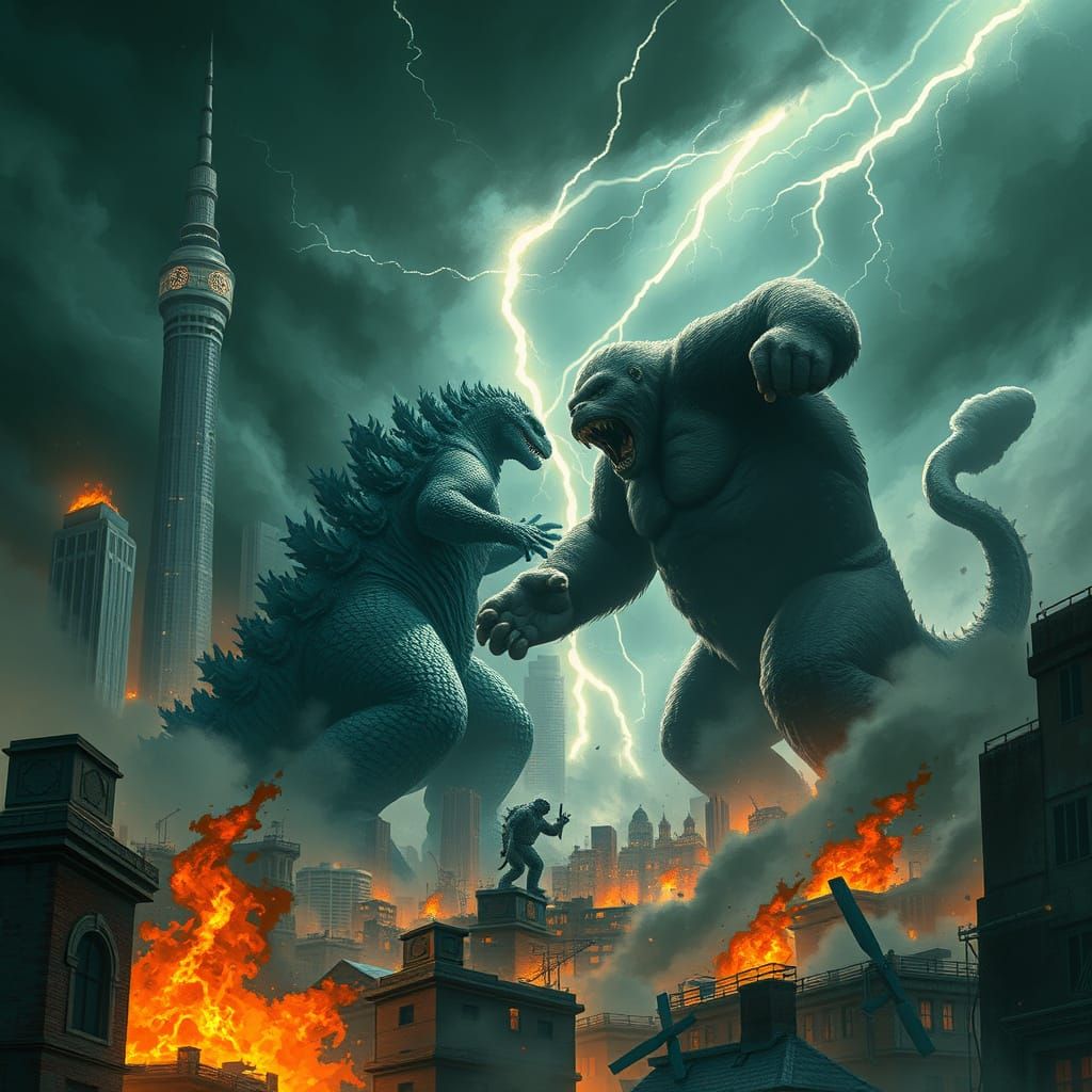 Godzilla Meets Kong in Epic Cyberpunk Battle