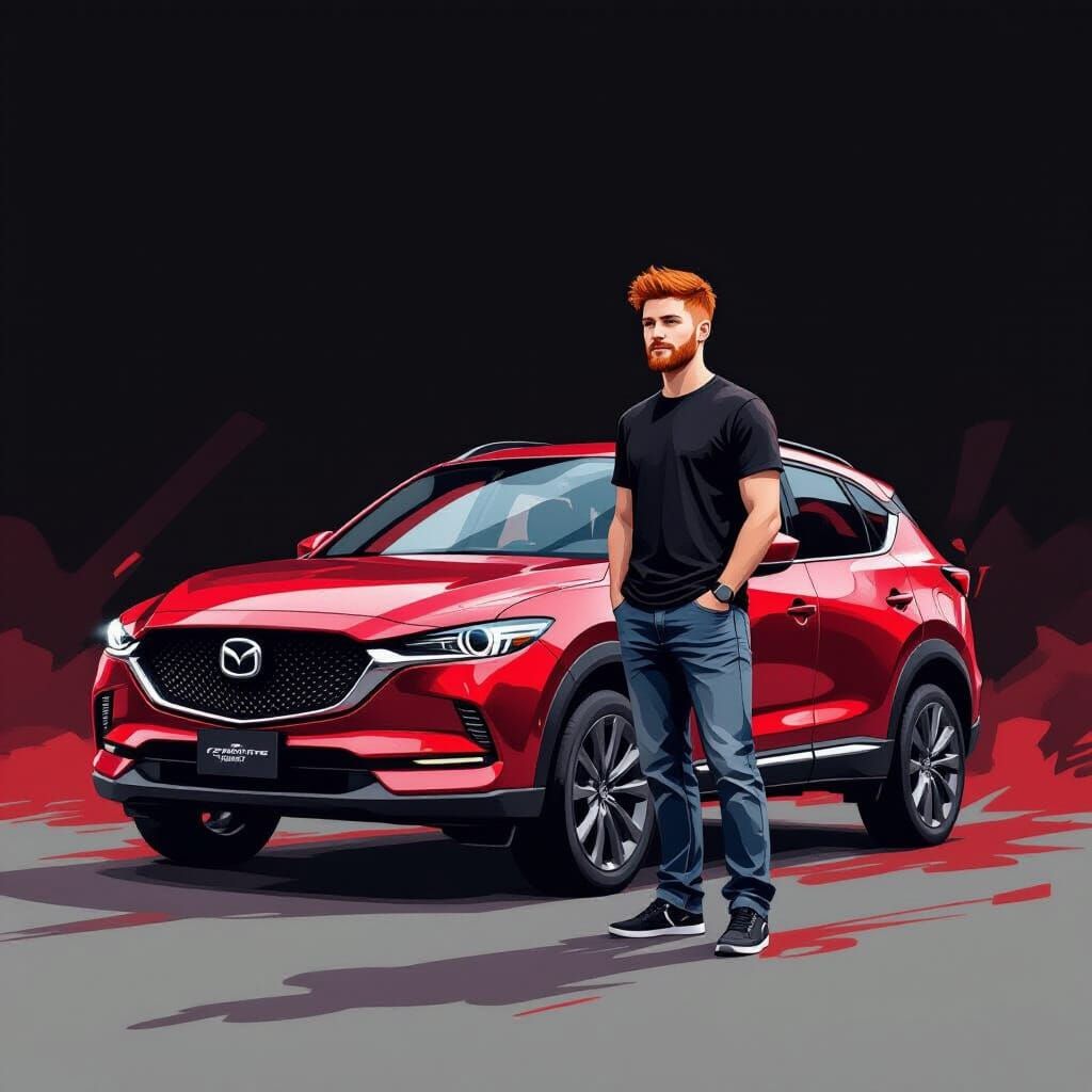 Dynamic Red Mazda Tribute in Expressive Brushstrokes
