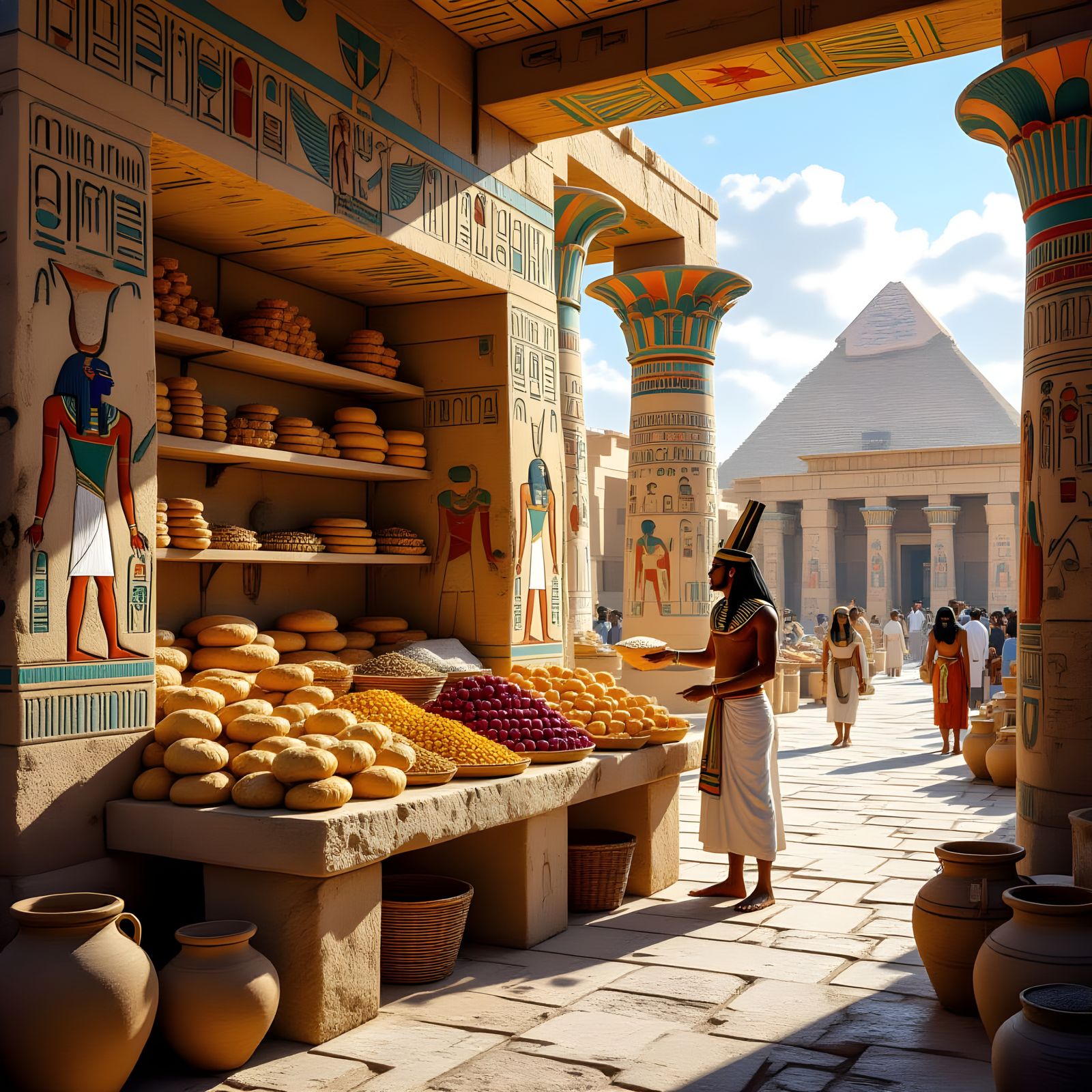 Egyptian Farmstand in Temple Marketplace, Relief Art