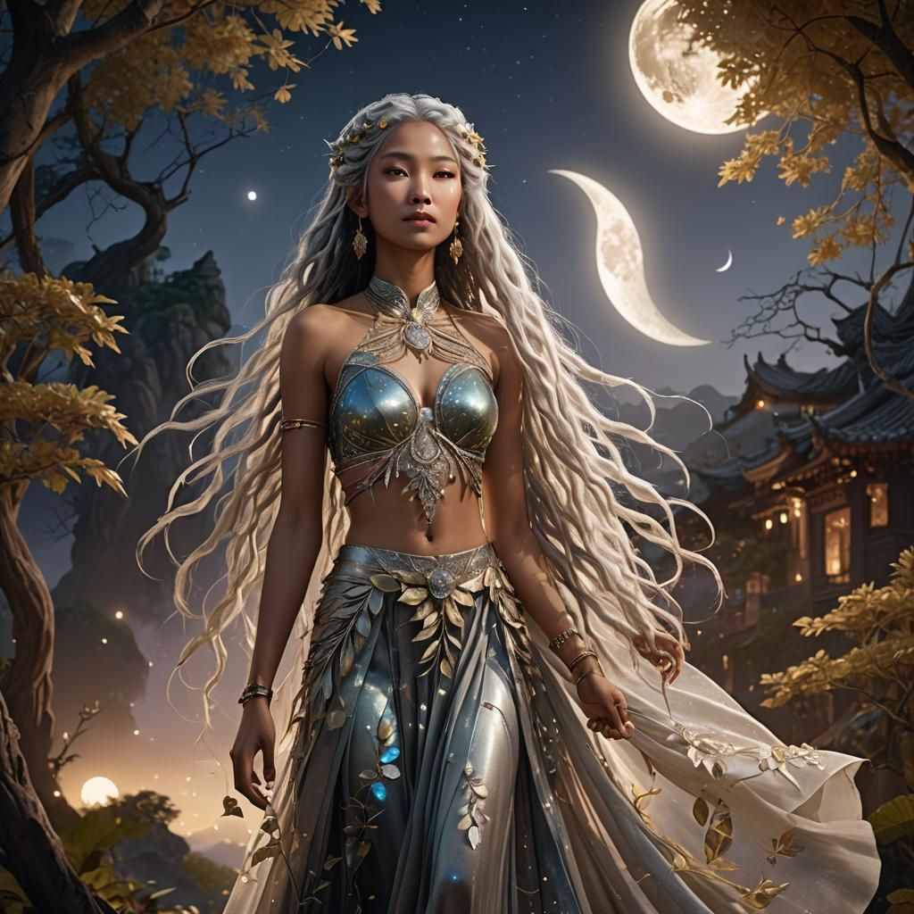 Ethereal Kalashtar Woman in Moonlight