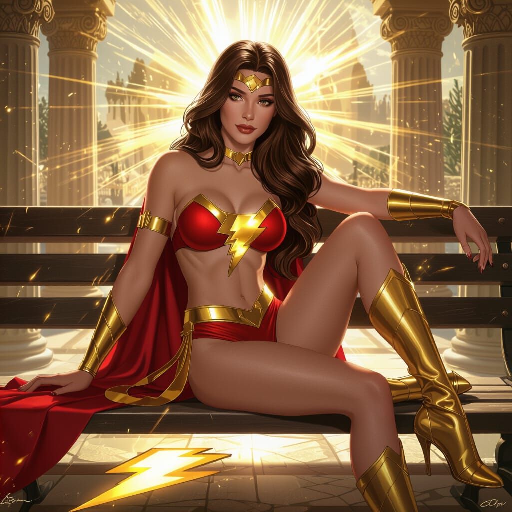 Mary Marvel Relaxing in Greek-Inspired Setting