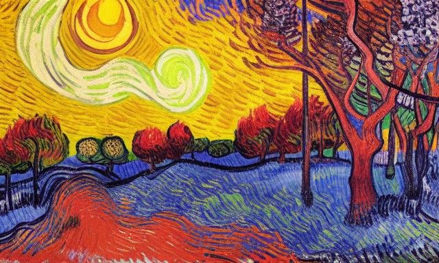 Spring Sunset Forest in Van Gogh Style