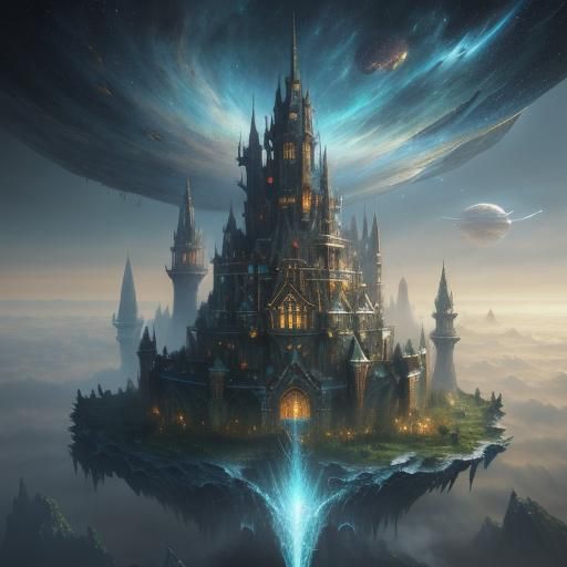 Epic Floating Fantasy Island in Space, Hyperrealism