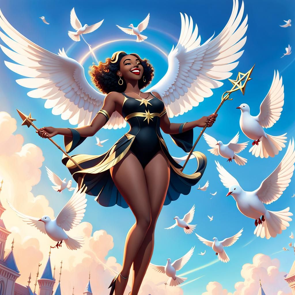 Dove-Winged Woman Soaring in Bliss: 3D Digital Art