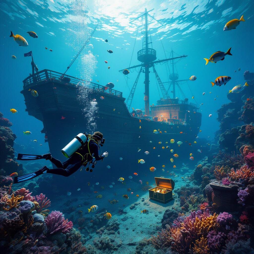 Vibrant Sunken Ship Exploration in Cinematic 3D