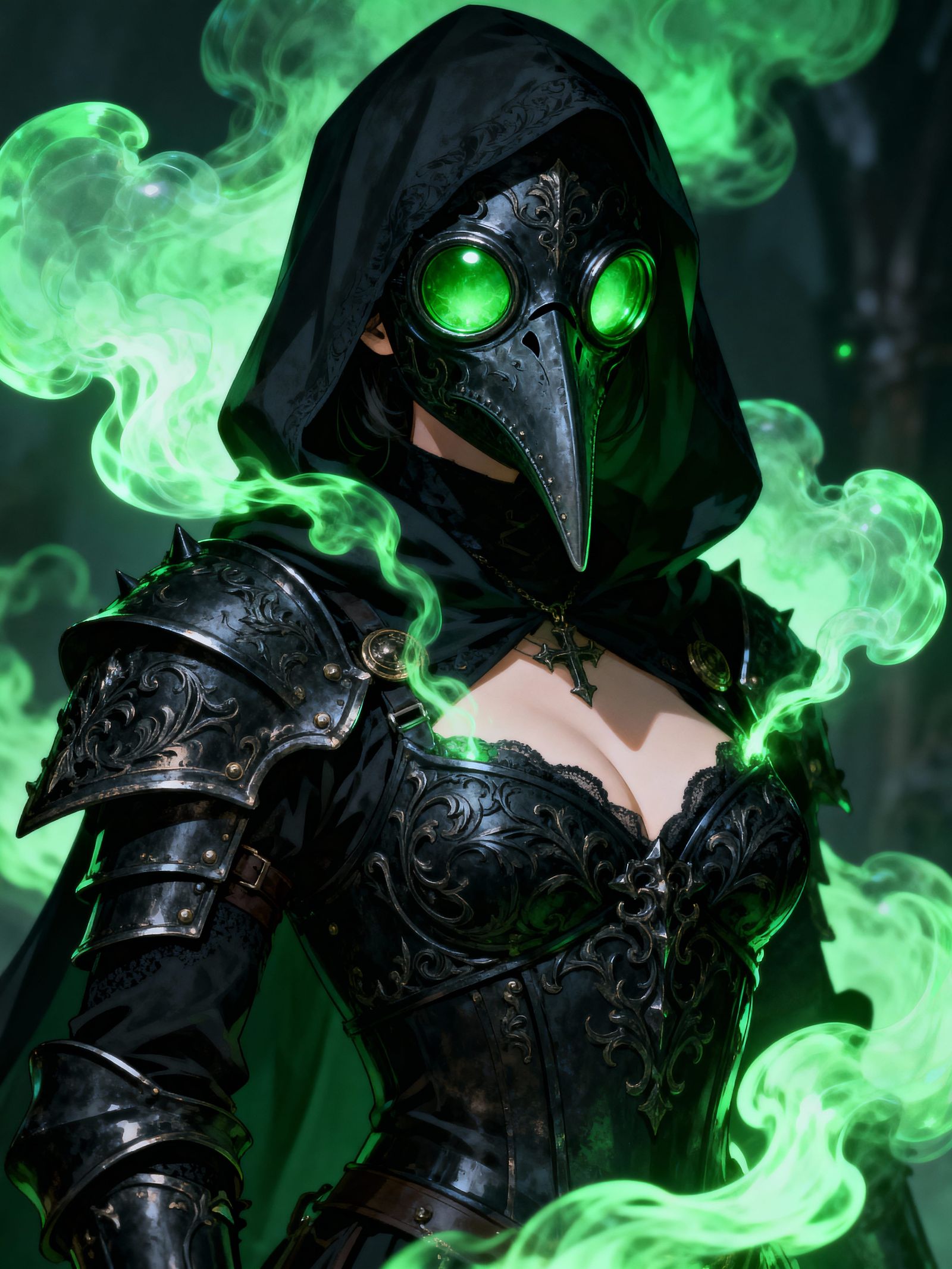 Anime Dark Fantasy Woman in Gothic Armor with Plague Doctor ...