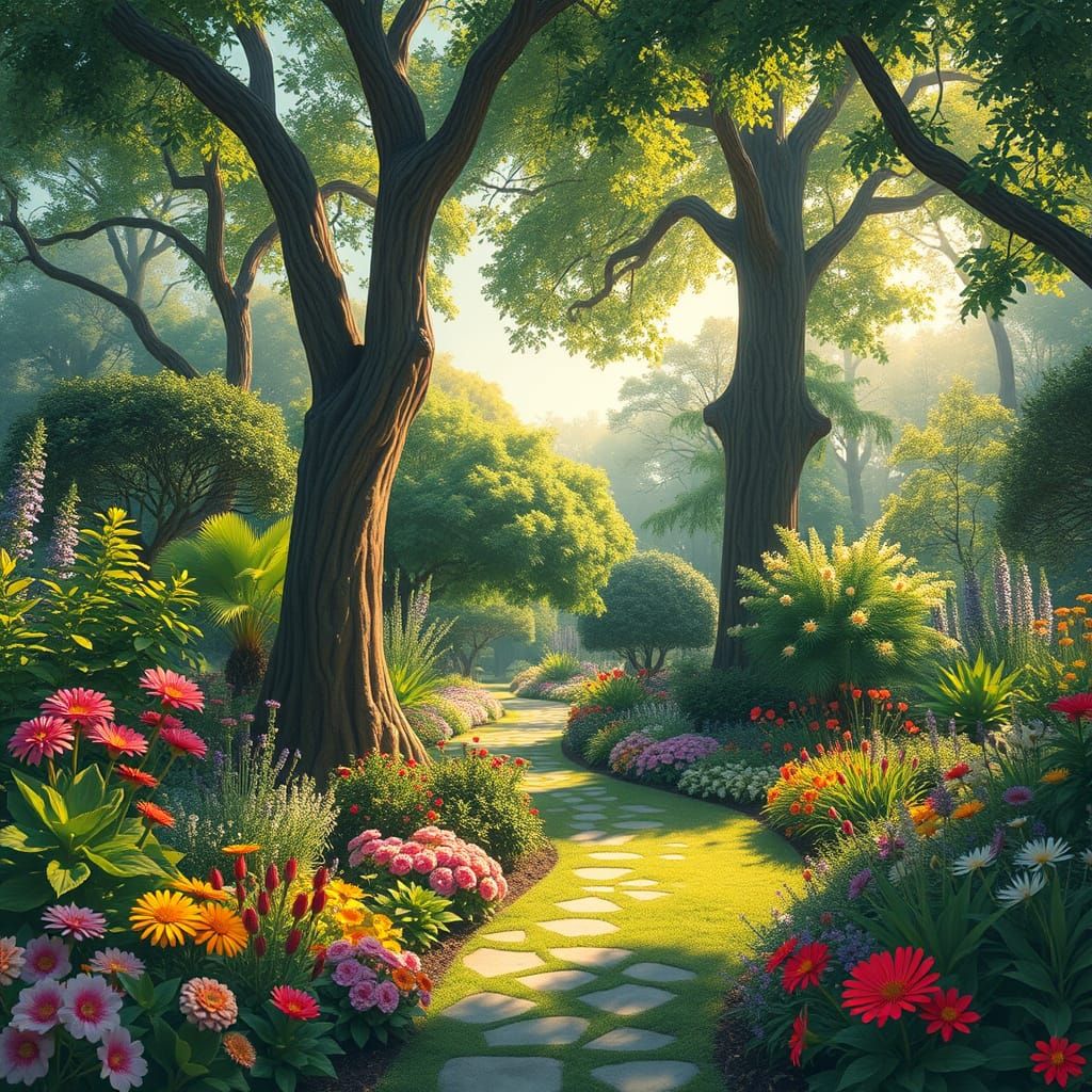 Lush Arboretum in Dreamy Botanical Style