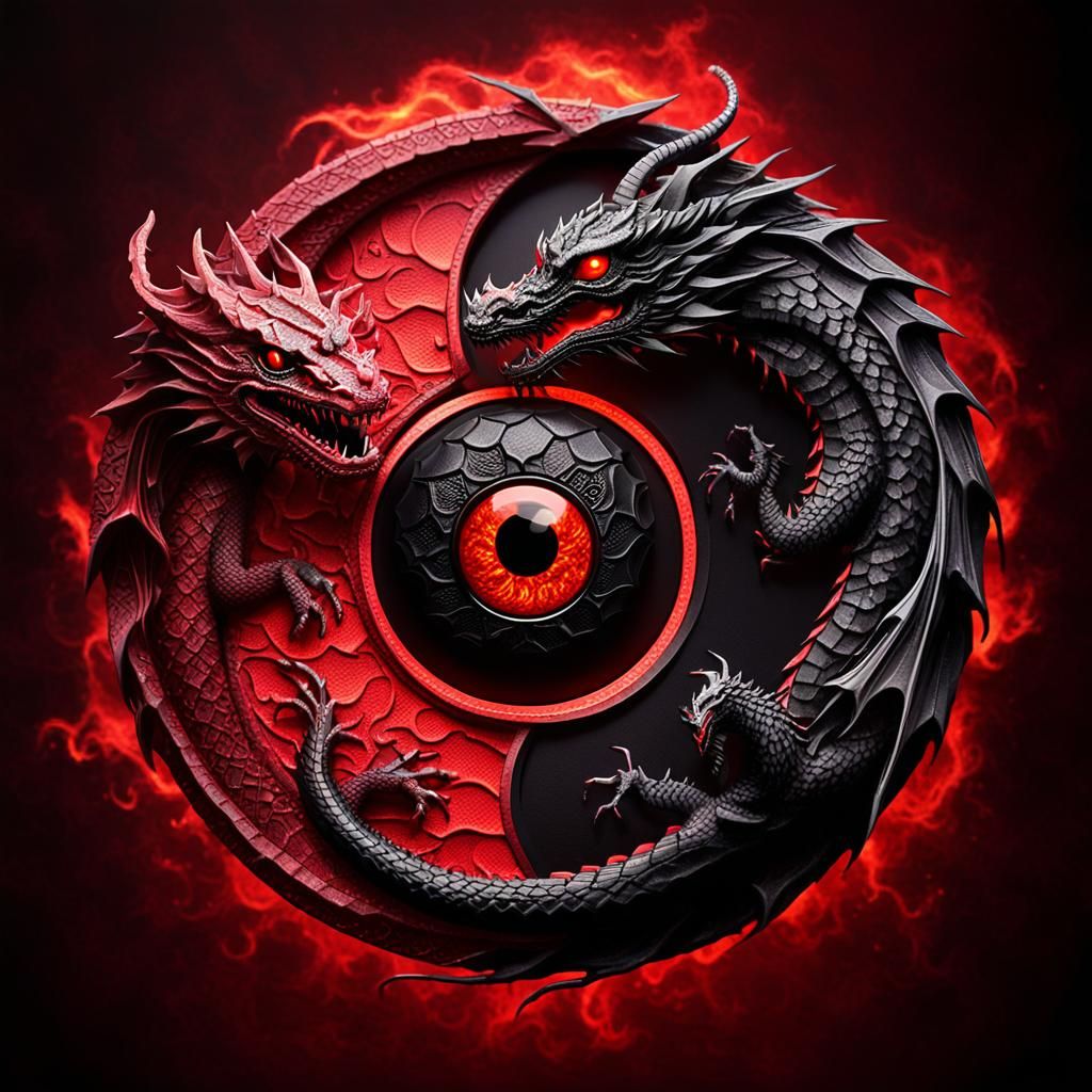 Dragon Yin-Yang: Red and Black Harmony