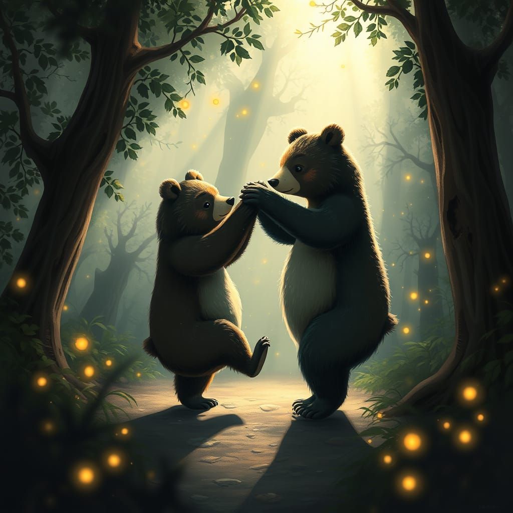 Whimsical Bears Dance in Enchanted Forest