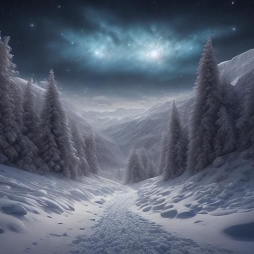 Winter Mountain Landscape with Snow-Covered Trees