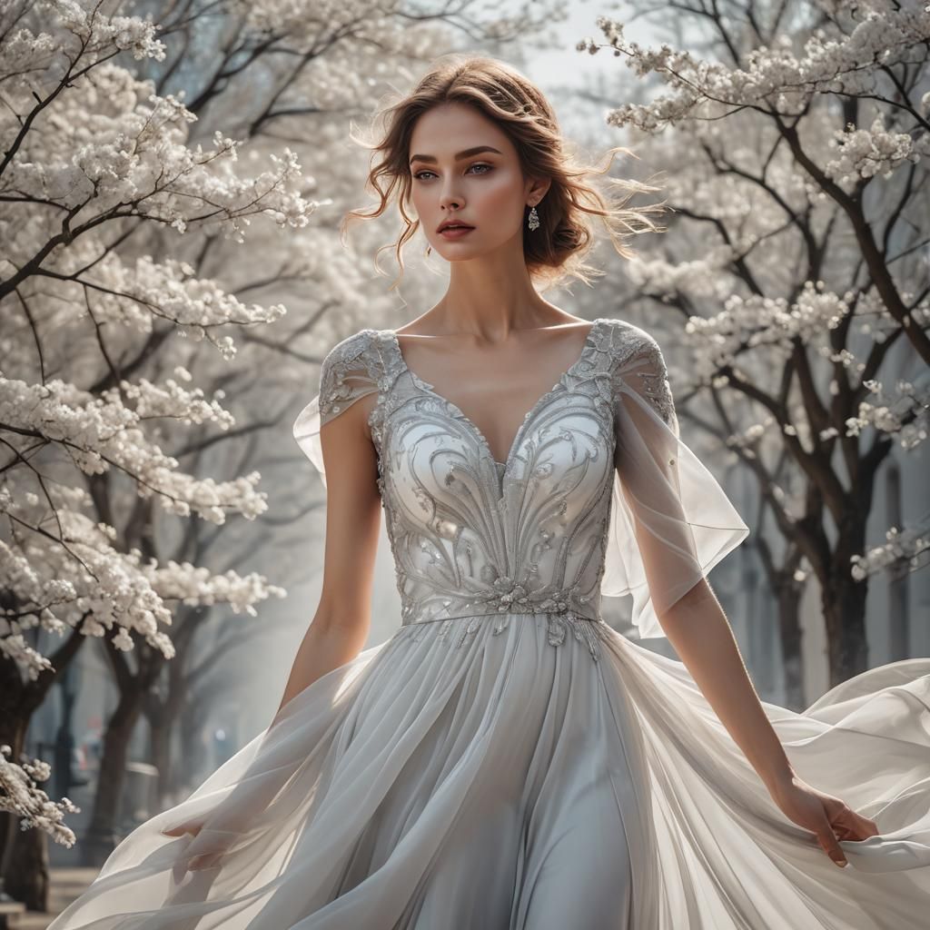 Beautiful Woman in White Gown: Ethereal Masterpiece