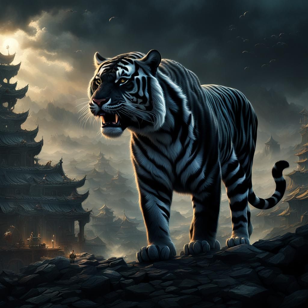 Dramatic Black Tiger Digital Matte Painting