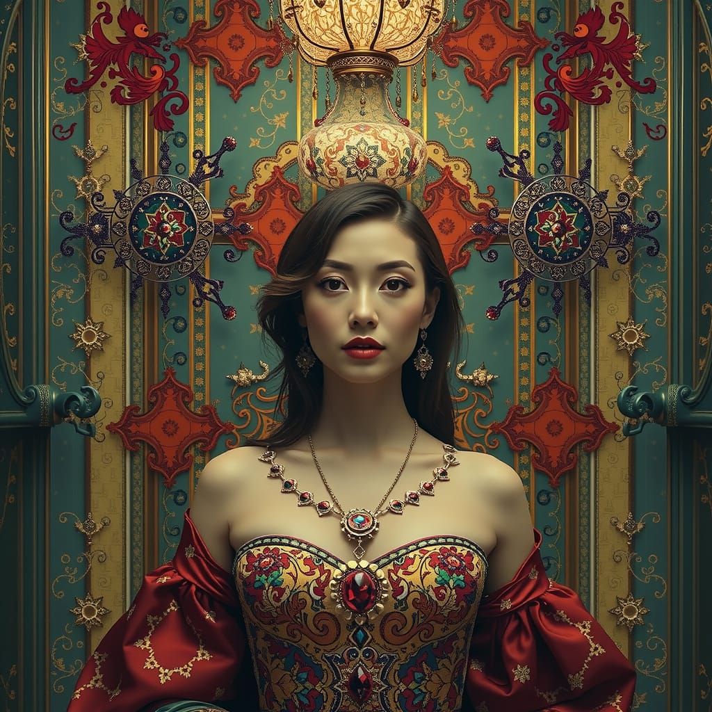 Dreamy Woman Poses in Surreal 3D Environment