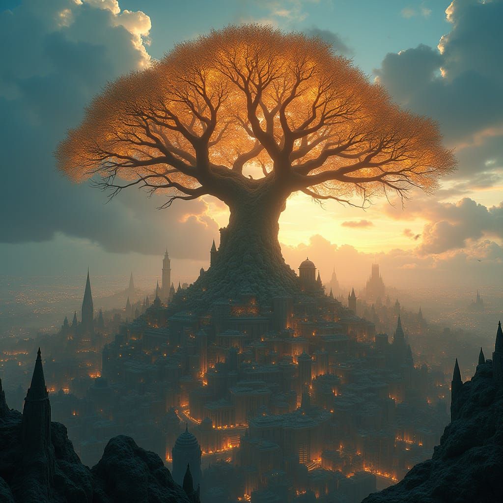 Mystical Pantene Tree Ignites a Golden Metropolis