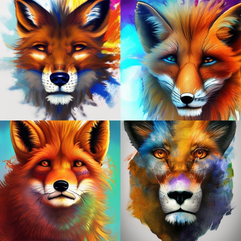 Hyperrealistic Fox-Lion Hybrid in Splash Art Style