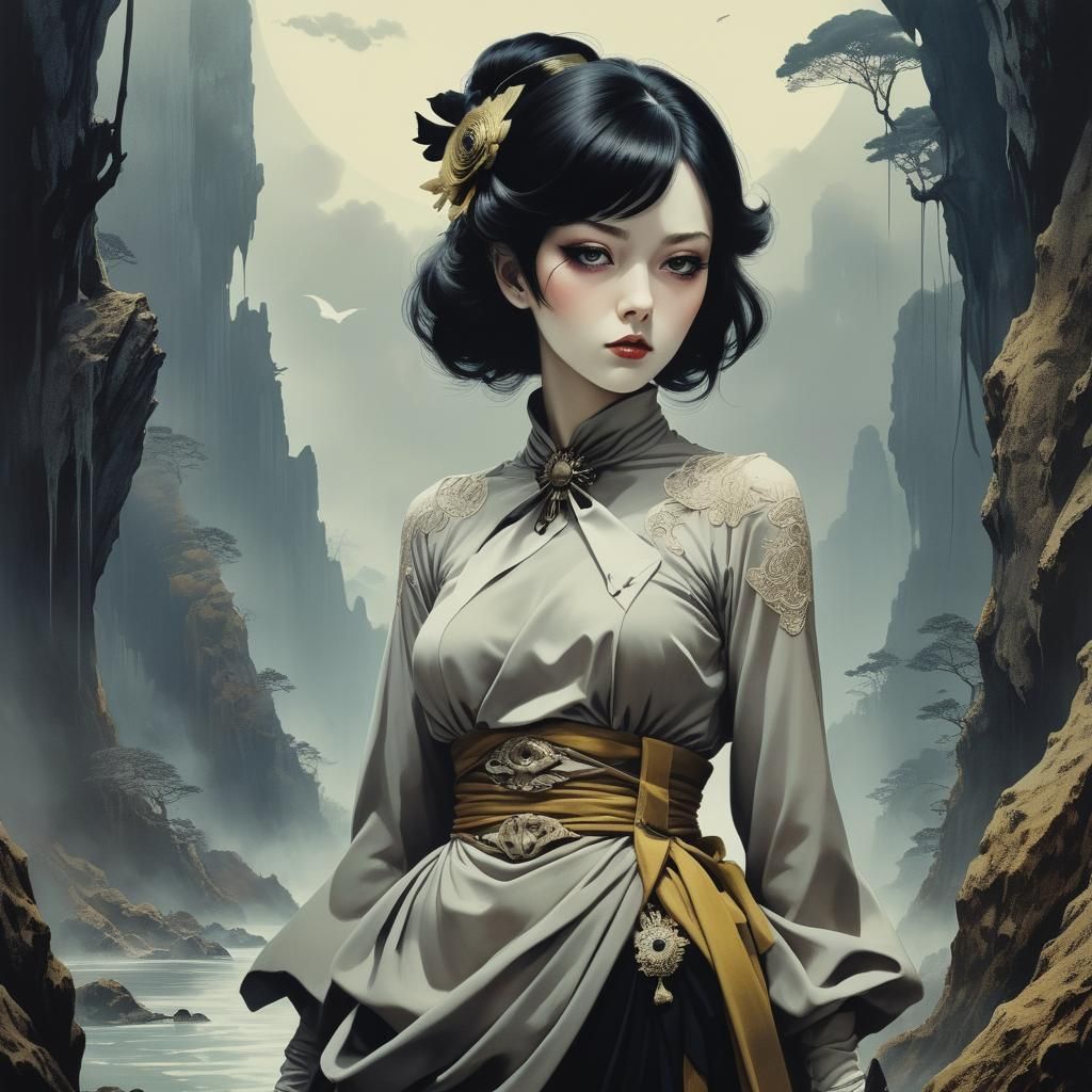 Fantasy Adventurer in Manga Horror Collage