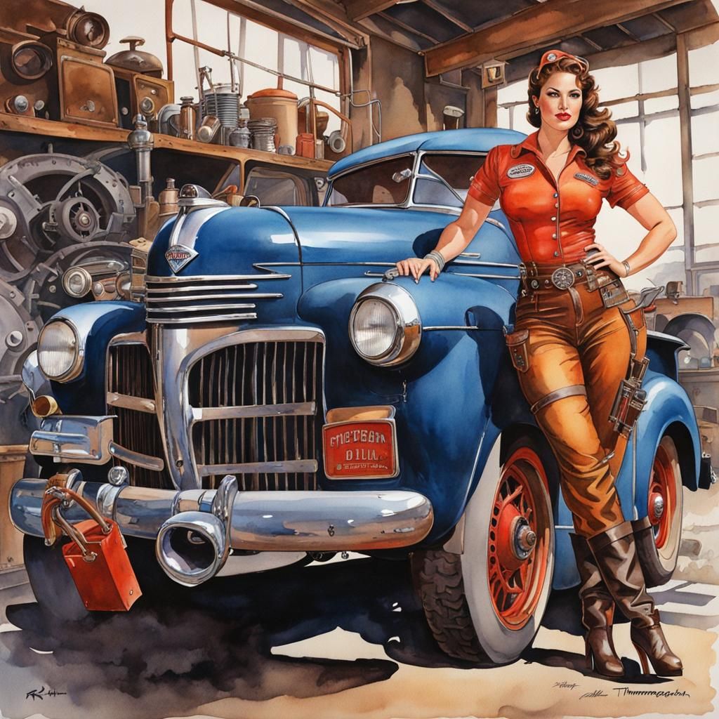 Ashley Graham as Steampunk Mechanic in Watercolor