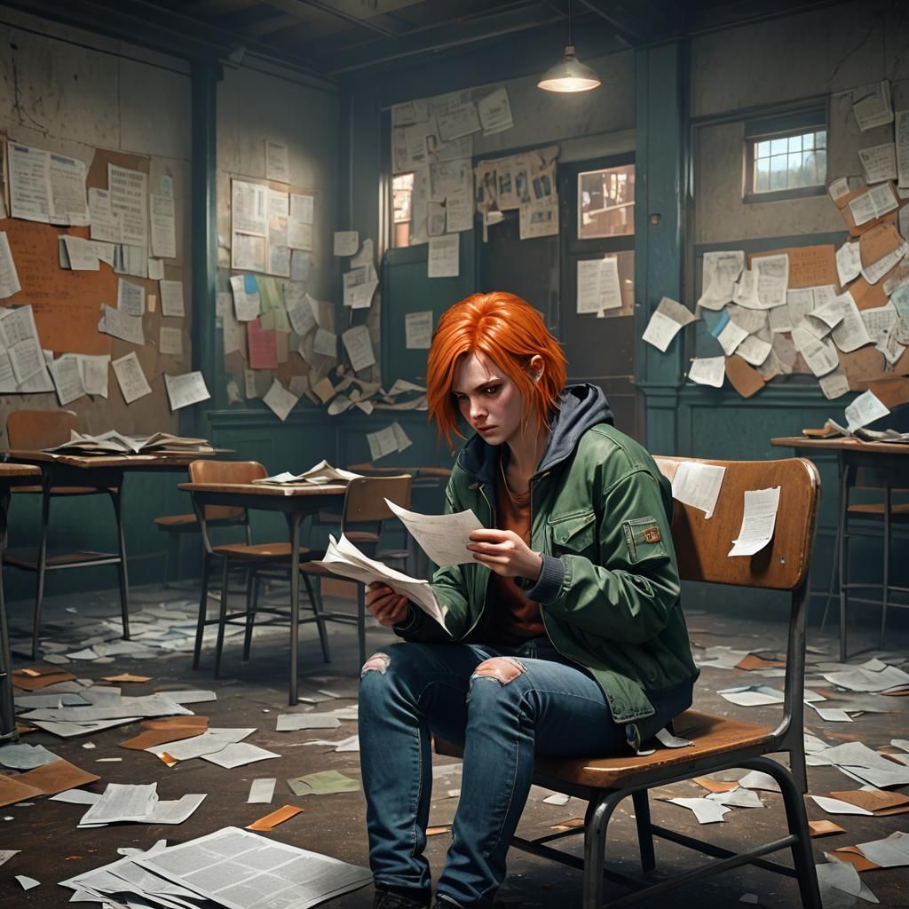 Crying Girl in Abandoned School: Matte Painting