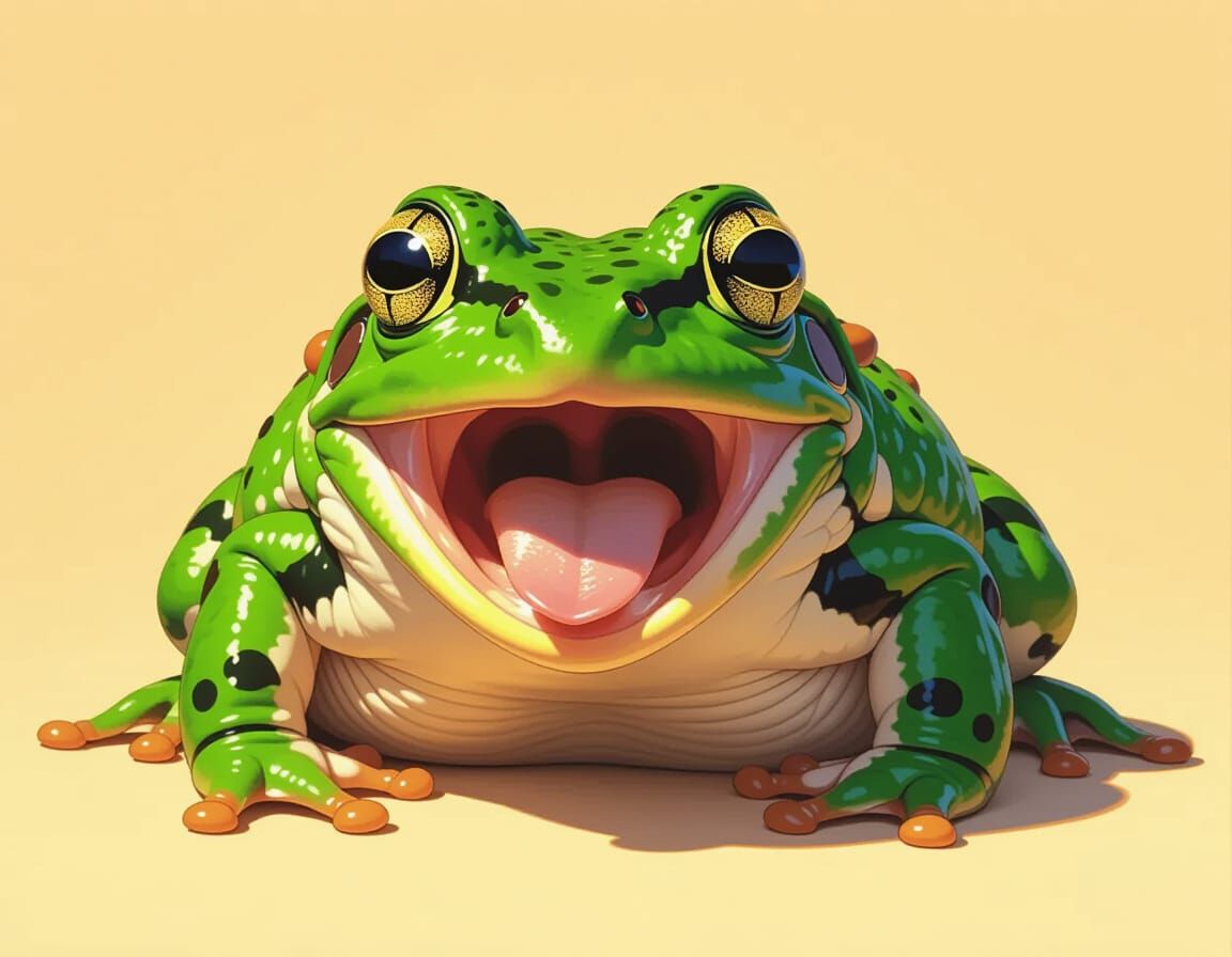 Hyperrealistic Frog with Open Mouth, Digital Painting