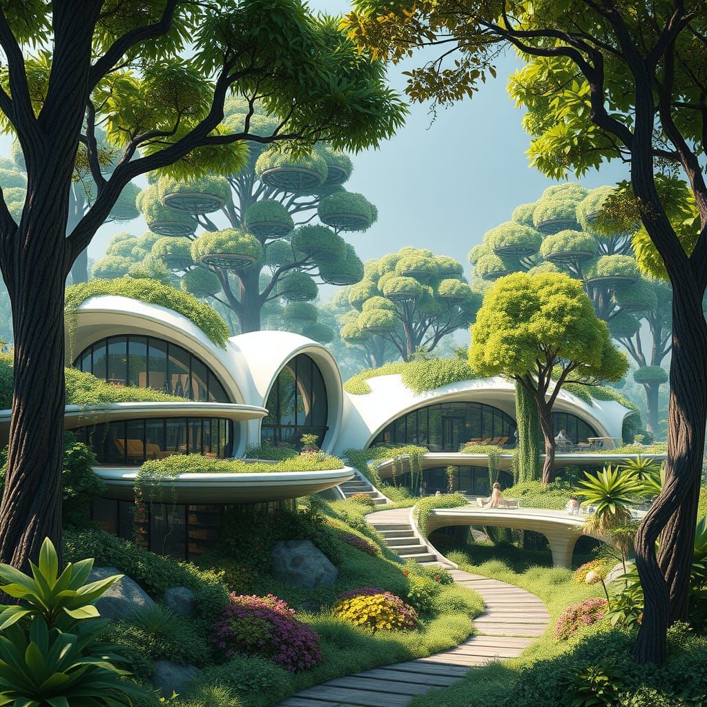 Sustainable Eco Village in Futuristic Green Landscape