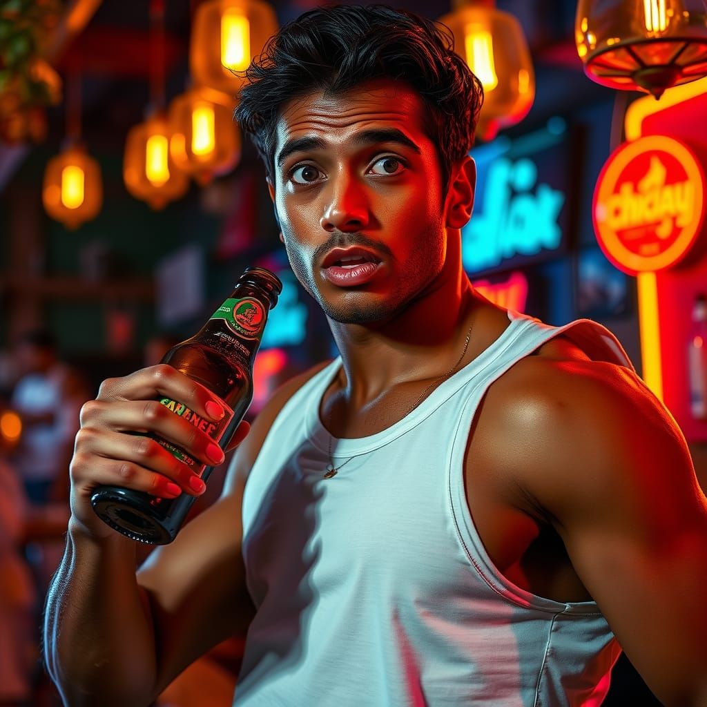 Striking Portrait of a Young Man in Modern Bar