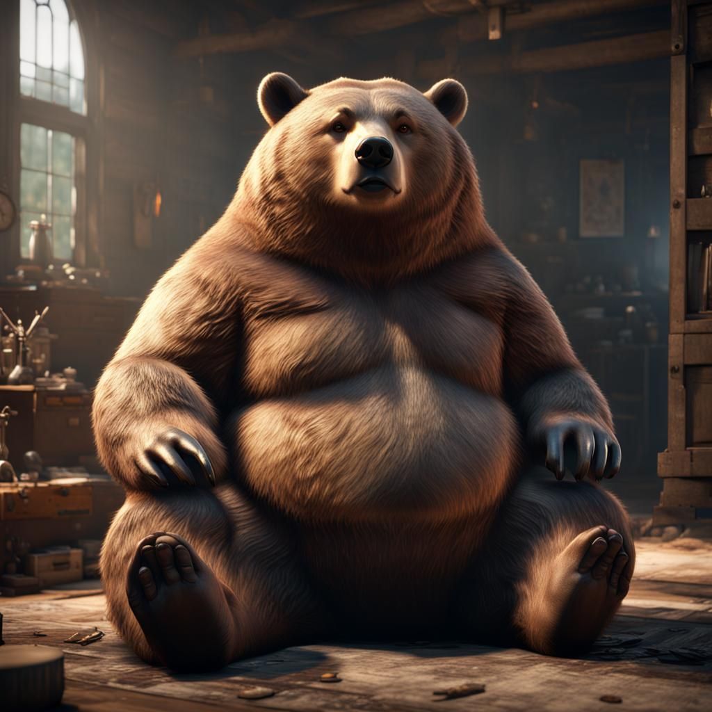 Fat Bear Sitting Upright in Detailed 3D