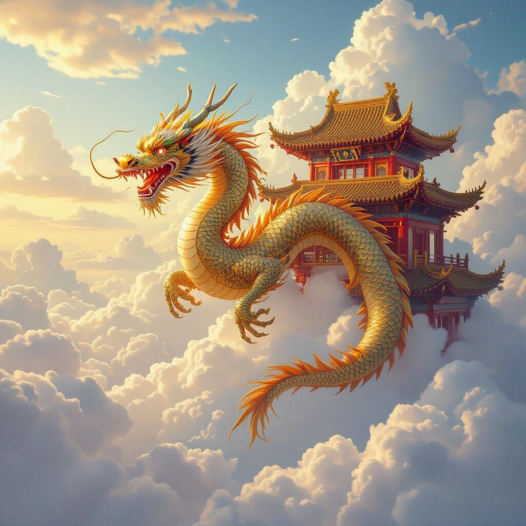 Chinese Dragon Soaring Through the Sky