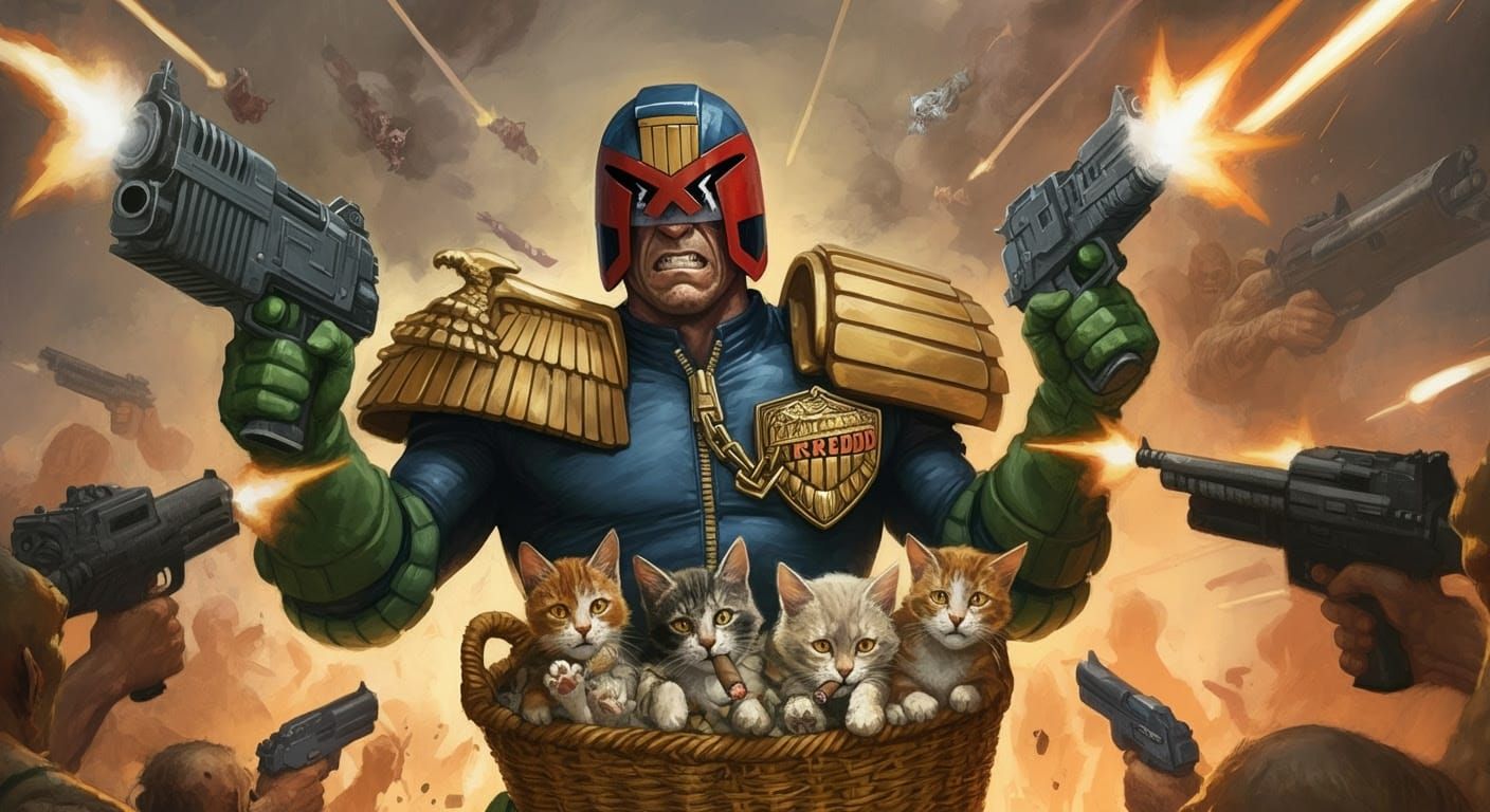 Judge Dredd Battles Mutants with Chain-Smoking Kittens