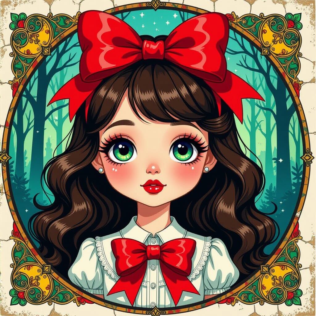 Cute Lady Portrait with Big Eyes in Splash Ink Style