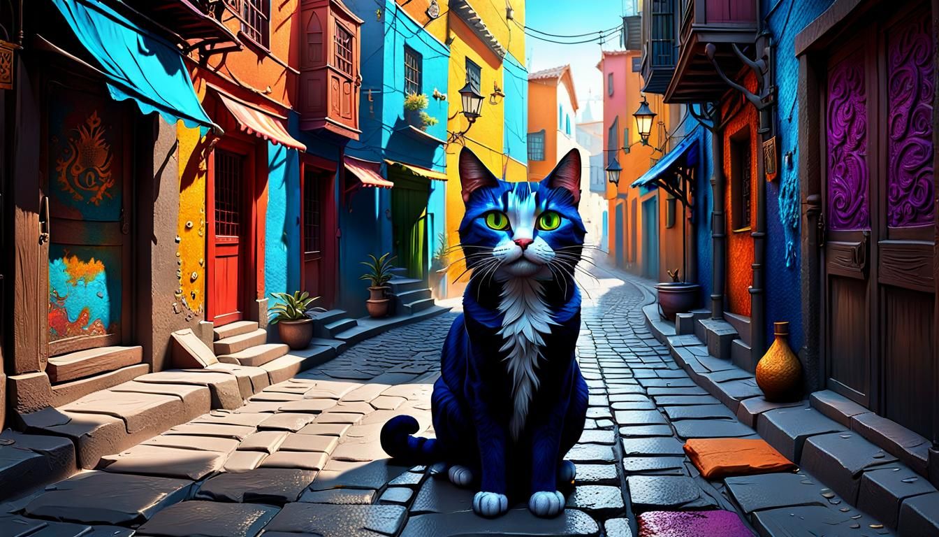 Surreal Street Cat King Reigns Supreme in Whimsical Alleyway...