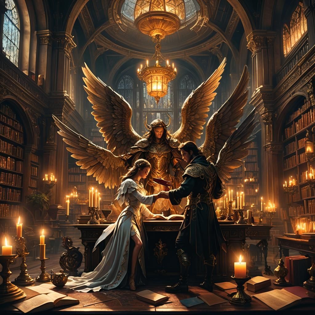 Angel and Devil Collaboration in Mystical Library