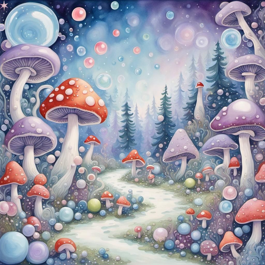 Enchanted Elf in a Sparkling Mushroom Wonderland
